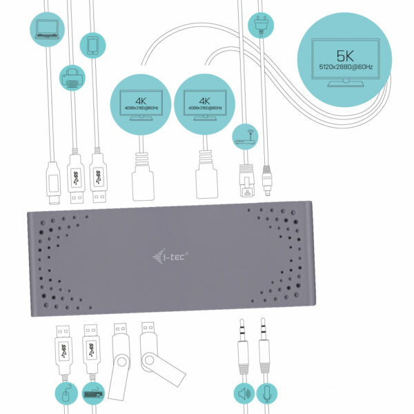 i-tec CADUAL4KDOCK laptop dock & poortreplicator Bedraad USB 3.2 Gen 1 (3.1 Gen 1) Type-C Zwart, Turkoois - Afbeelding 4