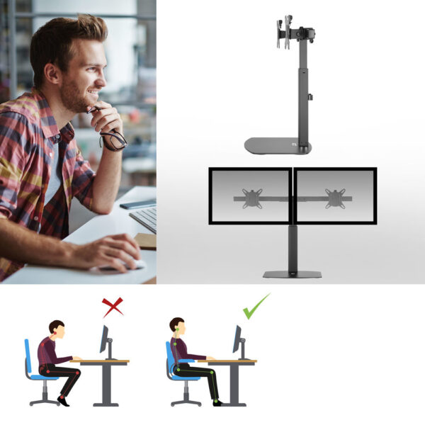 ACT Monitorarm 27" office, op voet met gasveer, crossbar, 2 schermen - Afbeelding 6