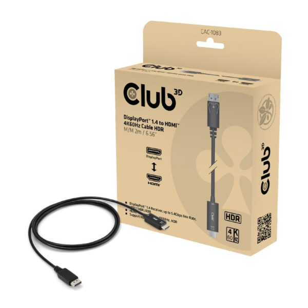 CLUB3D CAC-1083 DisplayPort kabel 2 m HDMI Type D (Micro) Zwart - Afbeelding 3