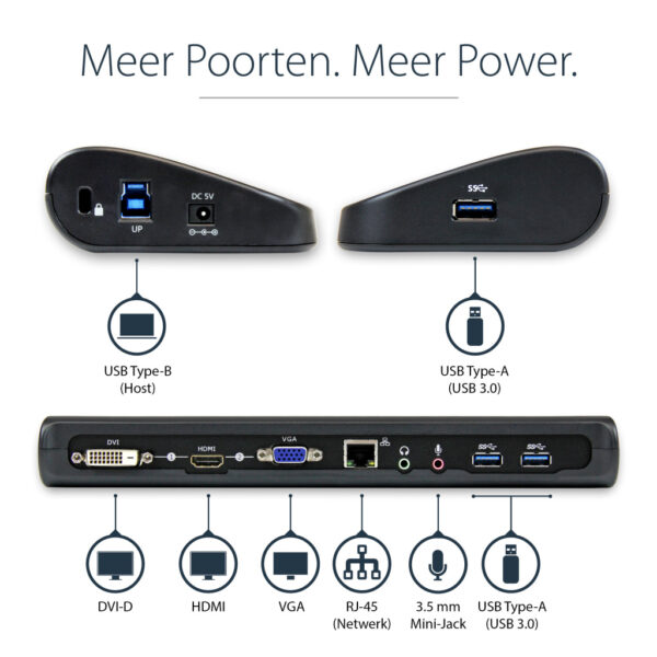 StarTech.com Dual Monitor USB 3.0 Laptop Docking Station met HDMI/DVI/VGA, 3x USB-A Hub, GbE, Audio, Universeel Type-A Dock voor - Afbeelding 8