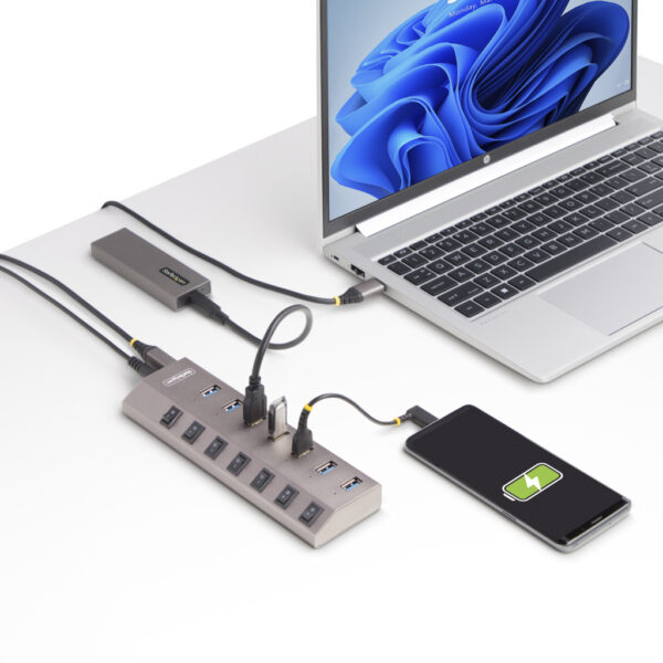 StarTech.com 7-Port Self-Powered USB-C Hub met Individuele On/Off Schakelaars, USB 3.0 5Gbps Expansion Hub met Power Supply, Des - Afbeelding 10