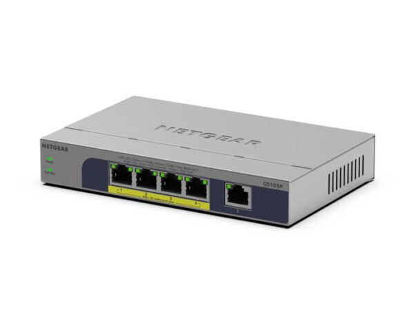 NETGEAR GS105P Unmanaged Gigabit Ethernet (10/100/1000) Power over Ethernet (PoE) Bureaublad-/wandmontage Grijs - Afbeelding 3