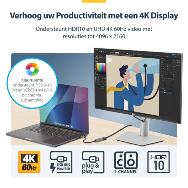 StarTech.com USB C naar HDMI Adapter - 4K 60Hz Video, HDR10 - USB-C naar HDMI 2.0b Adapter Dongle - USB Type-C DP Alt Mode naar - Afbeelding 9