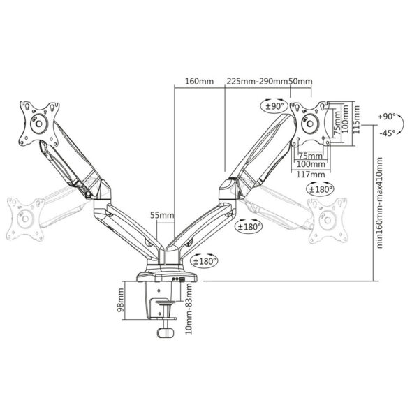 ACT Monitorarm 32" office met gasveer, 2 schermen - Afbeelding 4