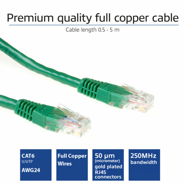 ACT Groene 3 meter U/UTP CAT6 patchkabel met RJ45 connectoren - Afbeelding 2