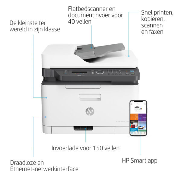 HP Color Laser Laser 179fnw Draadloos Multifunction Kleur Printer, Kopieerapparaat, scanner; dubbelzijdig - Afbeelding 2