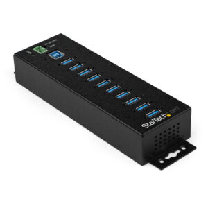 StarTech.com 10-Port USB 3.0 Hub met Power Adapter - Metalen Industriële USB-A Hub met ESD & 350W Overspanningsbeveiliging - D