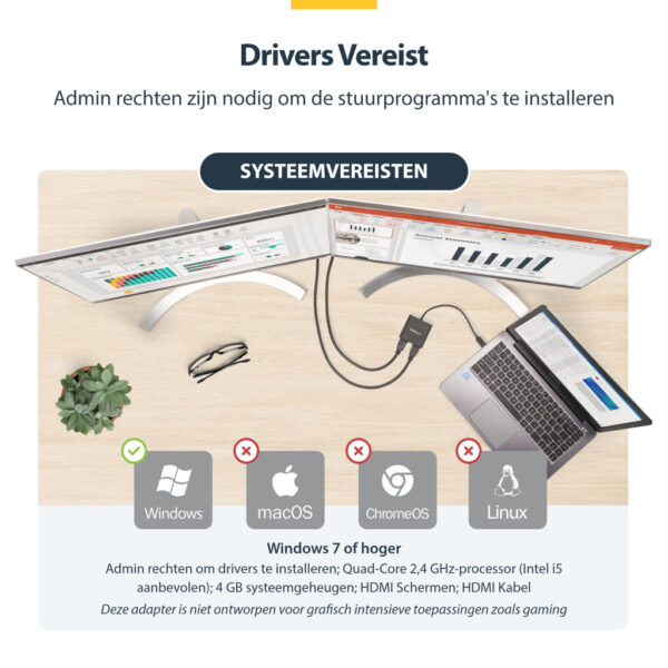 StarTech.com USB 3.0 naar Dual HDMI Adapter - Dual 1080p of Single 4K 30Hz - Externe video & grafische kaart - USB Type-A naar H - Afbeelding 9
