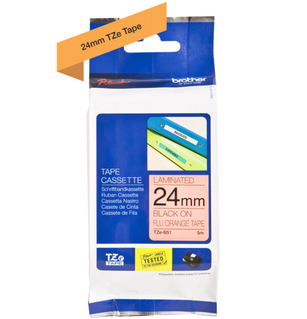Brother TZE-B51 labelprinter-tape Zwart op fluorescerend oranje - Afbeelding 3