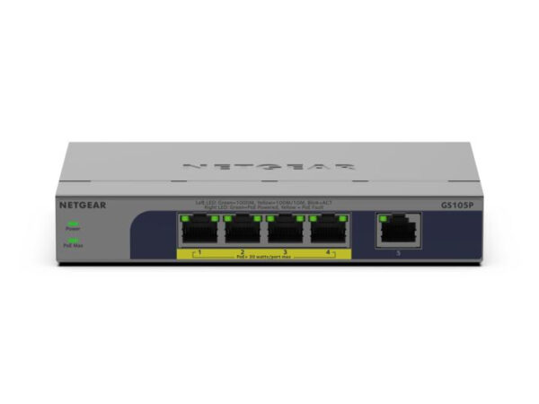 NETGEAR GS105P Unmanaged Gigabit Ethernet (10/100/1000) Power over Ethernet (PoE) Bureaublad-/wandmontage Grijs - Afbeelding 2