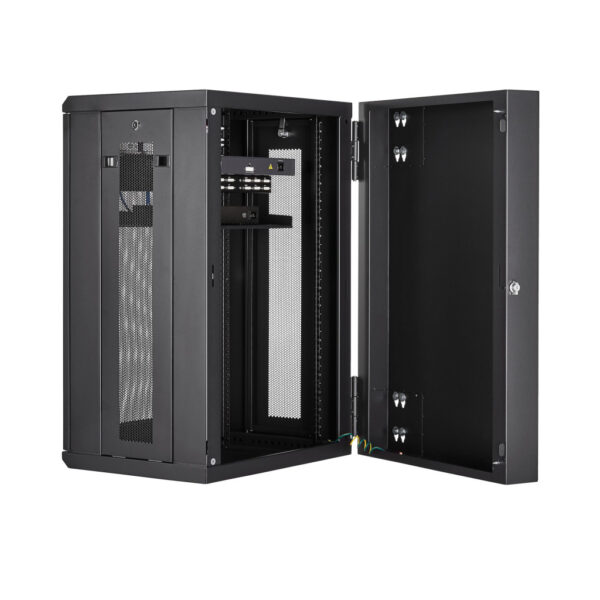 StarTech.com 4 Post 18U Wandmonteerbare Netwerkkast met 1U Schap, 19" Scharnierende Patchkast voor Data/AV/Electronica/Computer - Afbeelding 5
