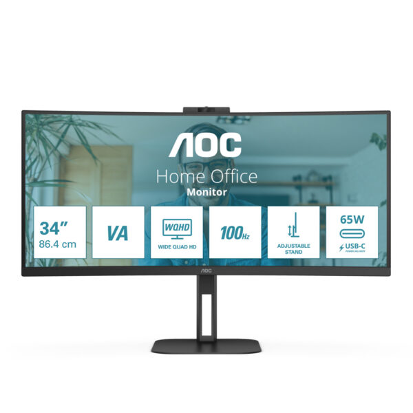 AOC V5 CU34V5CW LED display 86,4 cm (34") 3440 x 1440 Pixels Wide Quad HD Zwart