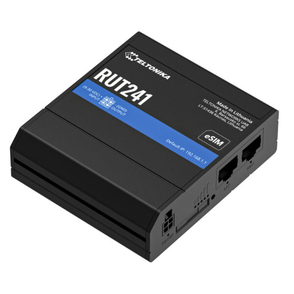Teltonika RUT241 eSIM | Industrieller 4G-LTE-Router | Cat 4, 2x RJ45 100Mb/s, eSIM Router voor mobiele netwerken