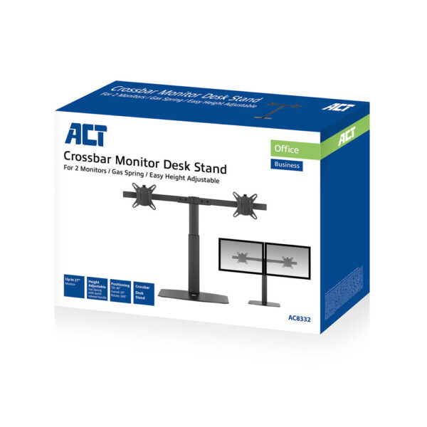 ACT Monitorarm 27" office, op voet met gasveer, crossbar, 2 schermen - Afbeelding 5
