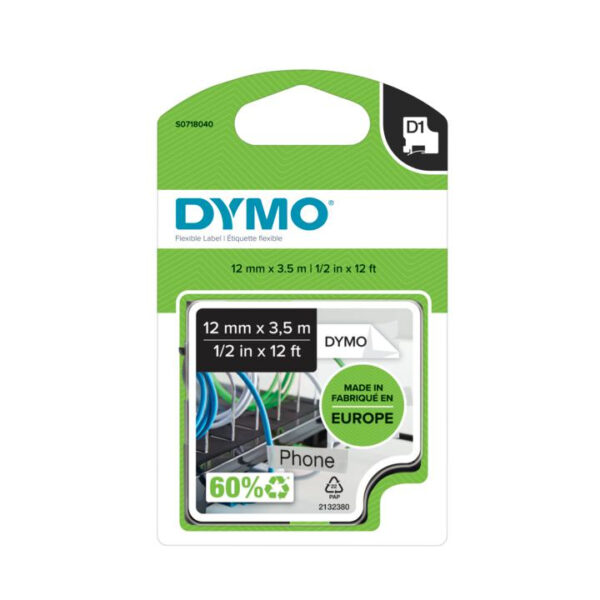 DYMO D1 -Durable Labels - Black on White - 12mm x 5.5m - Afbeelding 2