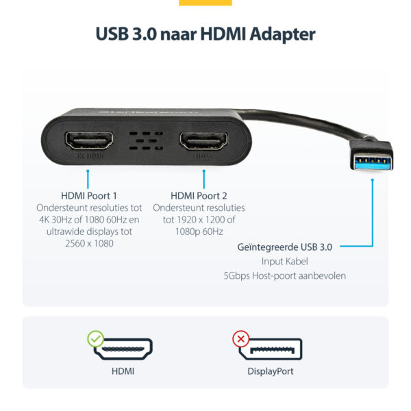 StarTech.com USB 3.0 naar Dual HDMI Adapter - Dual 1080p of Single 4K 30Hz - Externe video & grafische kaart - USB Type-A naar H - Afbeelding 10