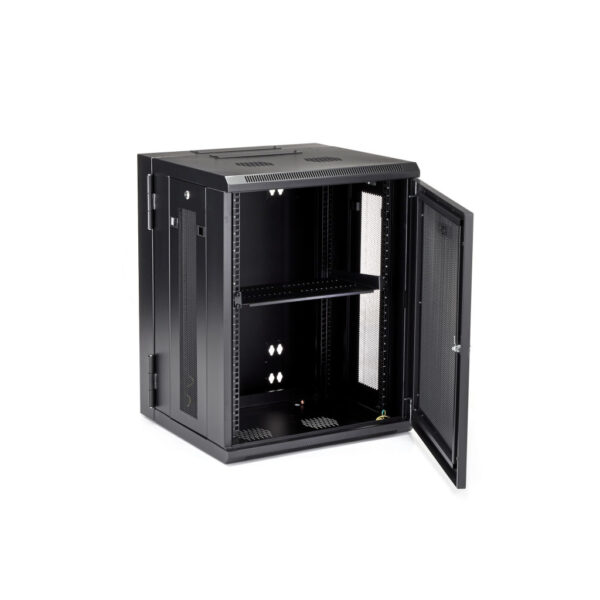 StarTech.com 4 Post 15U Wandmonteerbare Netwerkkast met 1U Schap, 19" Scharnierende Patchkast voor Data/AV/Electronica/Computer - Afbeelding 5