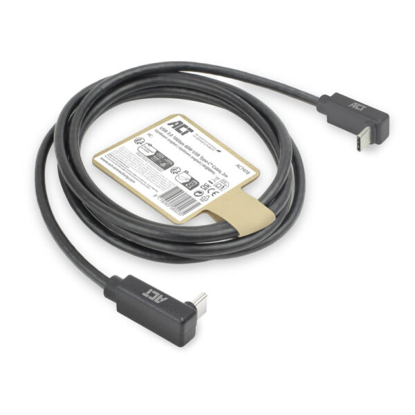 ACT USB 3.0 10Gbps 60W USB Type-C (haaks boven/beneden) naar USB Type-C (haaks boven/beneden) kabel, 2 meter - Afbeelding 2