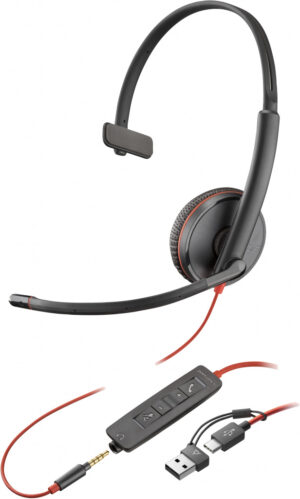 Poly Blackwire 3215 Monaural USB-C Headset + 3,5 mm plug + USB-C/A adapter