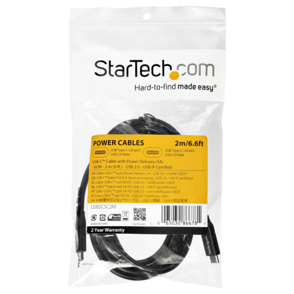 StarTech.com 2m USB-C Laadkabel, Fast Charge & Sync Type C Kabel, 100W (5A) PD, USB 2.0, USB-IF Gecertificeerd - Zwarte USB Opla - Afbeelding 4