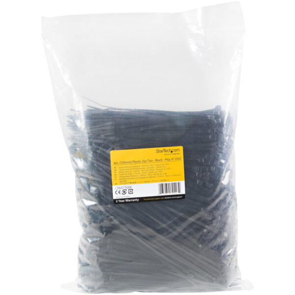 StarTech.com 15 cm Zwarte Kabelbinders 3 mm Breed, 39 mm Bundeldiameter, 18 kg Treksterkte Zelfsluitende Snelbinders uit Nylon - Afbeelding 2
