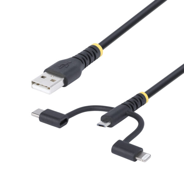 StarTech.com 1m Robuuste USB Multi Oplaadkabel, USB naar Lightning/Micro-USB/Type-C, Apple MFi Gecertificeerd, Aramide Mantel, U