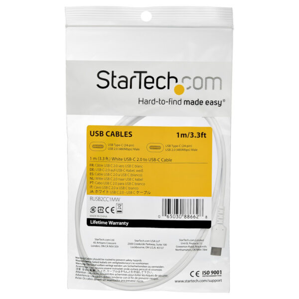 StarTech.com 1m USB-C Laadkabel, Robuuste Fast Charge & Sync Type C Kabel, 60W (3A) PD, USB 2.0, TPE Mantel en Aramidevezels - W - Afbeelding 4