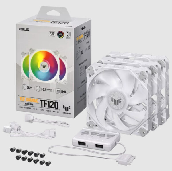 ASUS TUF GAMING TF120 ARGB WHITE EDITION 3IN1 Computer behuizing Luchtkoeler 12 cm Wit 3 stuk(s) - Afbeelding 3