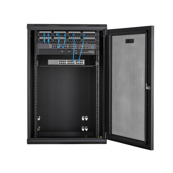 StarTech.com 4 Post 18U Wandmonteerbare Netwerkkast met 1U Schap, 19" Scharnierende Patchkast voor Data/AV/Electronica/Computer - Afbeelding 6