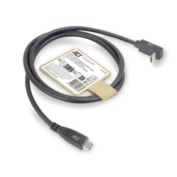 ACT USB 3.0 10Gbps 60W USB Type-C (recht) naar USB Type-C (haaks boven/beneden) kabel, 0,5 meter - Afbeelding 2