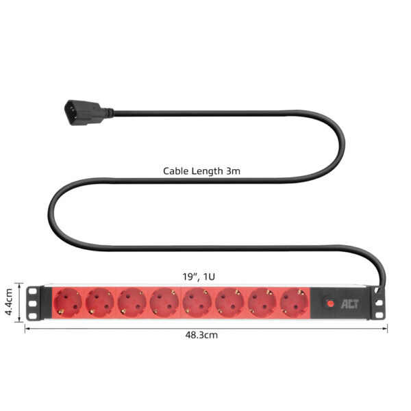 ACT Stekkerdoos PDU 19" C14 IEC60320 8-voudig type F, 3m H05VV-F 3G1.0 - Afbeelding 7