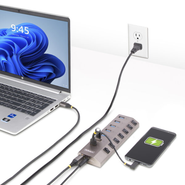 StarTech.com 7-Port Self-Powered USB-C Hub met Individuele On/Off Schakelaars, USB 3.0 5Gbps Expansion Hub met Power Supply, Des - Afbeelding 12