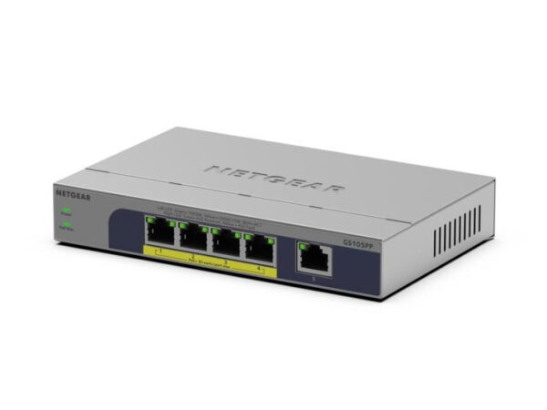 NETGEAR GS105PP Unmanaged Gigabit Ethernet (10/100/1000) Power over Ethernet (PoE) Bureaublad-/wandmontage Grijs - Afbeelding 3