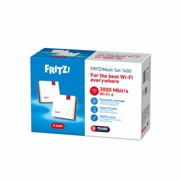 FRITZ! Mesh Set FRITZMESH SET 1600 2-PACK EDITION INTERNATIONAL Dual-band (2.4 GHz / 5 GHz) Wi-Fi 6 (802.11ax) Rood, Wit Intern - Afbeelding 9