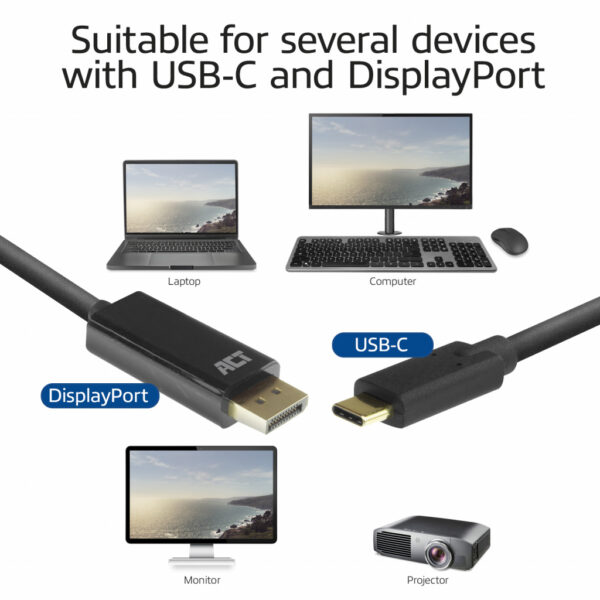 ACT USB-C naar DisplayPort kabel 2 meter - Afbeelding 5