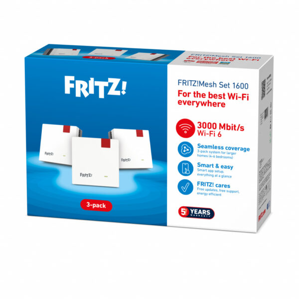 FRITZ! Mesh Set FRITZMESH SET 1600 3-PACK EDITION INTERNATIONAL Dual-band (2.4 GHz / 5 GHz) Wi-Fi 6 (802.11ax) Rood, Wit Intern - Afbeelding 9
