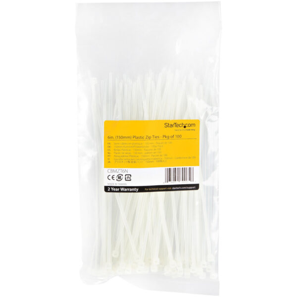 StarTech.com 15 cm Witte Kabelbinders 3 mm Breed, 39 mm Bundeldiameter, 18 kgTreksterkte Zelfsluitende Snelbinders uit Nylon me - Afbeelding 2