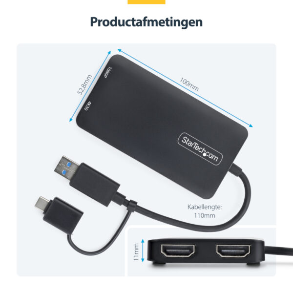 StarTech.com USB naar HDMI Adapter, USB 3.0 naar Dual HDMI Converter, USB A/C naar 2x HDMI Schermen (1x 4K30Hz, 1x 1080p), Geïnt - Afbeelding 14