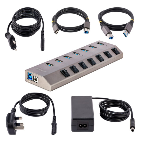 StarTech.com 7-Port Self-Powered USB-C Hub met Individuele On/Off Schakelaars, USB 3.0 5Gbps Expansion Hub met Power Supply, Des - Afbeelding 7