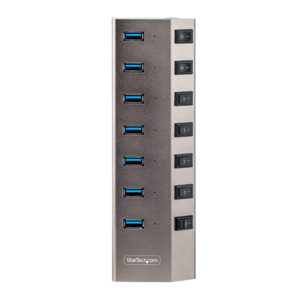 StarTech.com 7-Port Self-Powered USB-C Hub met Individuele On/Off Schakelaars, USB 3.0 5Gbps Expansion Hub met Power Supply, Des - Afbeelding 5