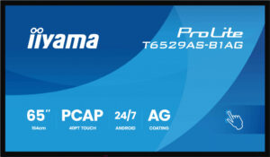 iiyama T6529AS-B1AG beeldkrant Interactief flatscreen 163,8 cm (64.5") LED Wifi 500 cd/m² 4K Ultra HD Zwart Touchscreen Type p