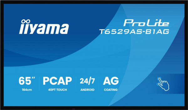 iiyama T6529AS-B1AG beeldkrant Interactief flatscreen 163,8 cm (64.5") LED Wifi 500 cd/m² 4K Ultra HD Zwart Touchscreen Type p