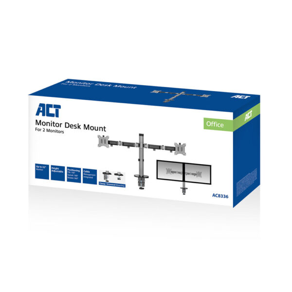 ACT Monitorarm 32" office, 2 schermen, zilver - Afbeelding 9