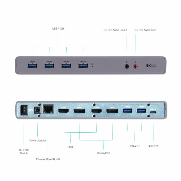 i-tec CADUAL4KDOCK laptop dock & poortreplicator Bedraad USB 3.2 Gen 1 (3.1 Gen 1) Type-C Zwart, Turkoois - Afbeelding 5