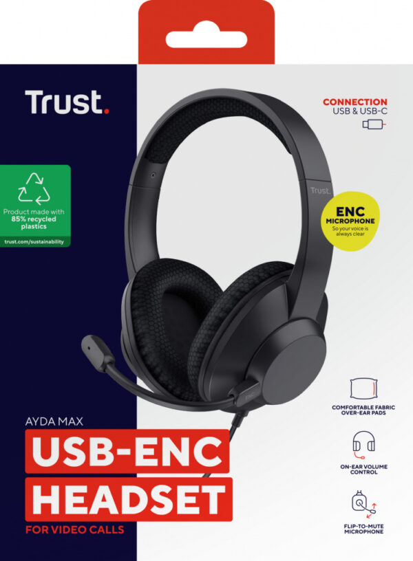 Trust Ayda Max Headset Bedraad Hoofdband Oproepen/muziek USB Type-C / USB Type-A Zwart - Afbeelding 8