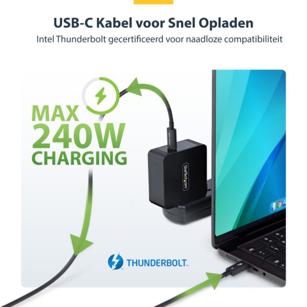 StarTech.com 80cm Thunderbolt 5 Kabel, 80Gbps/Tot 120Gbps, 240W PD EPR, 8K 60Hz,Thunderbolt-Gecertificeerde Kabel, Compatibel me - Afbeelding 12