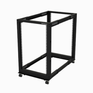 StarTech.com 4-Post 18U Mobiel Open Frame Server Rack, 19" Patchkast met Wielen en 4 Stijlen, Open Serverkast met Verstelbare Di