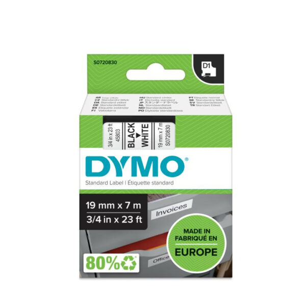DYMO D1 -Standard Labels - Black on White - 19mm x 7m - Afbeelding 2
