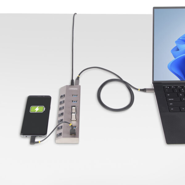 StarTech.com 7-Port Self-Powered USB-C Hub met Individuele On/Off Schakelaars, USB 3.0 5Gbps Expansion Hub met Power Supply, Des - Afbeelding 9