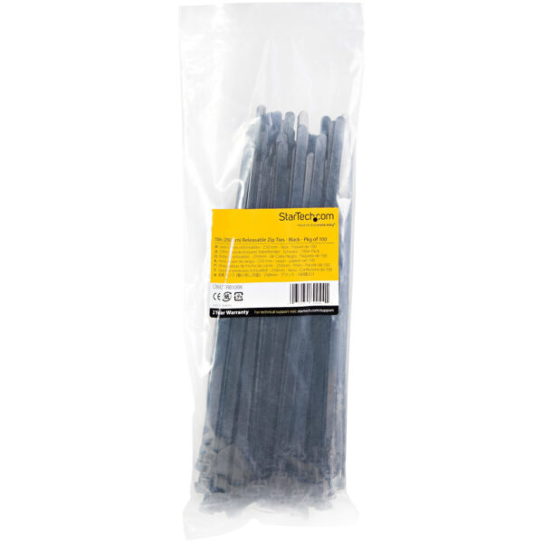 StarTech.com 25 cm Zwarte Herbruikbare Kabelbinders 7 mm Breed, 65 mm Bundeldiameter, 22 kg Treksterkte Hersluitbare Nylon Snel - Afbeelding 5